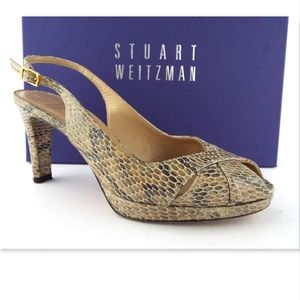 STUART WEITZMAN Beige Crystal Snake Slingback Heel Sandals 7.5